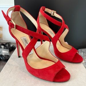 Jimmy Choo Emily Red - 3.9" Size 7 Heel Like New Beautiful Luxury Heel